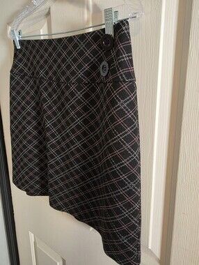 New York & Company Stretch Black Plaid  Mini Skirt with Pink Accents Size Medium